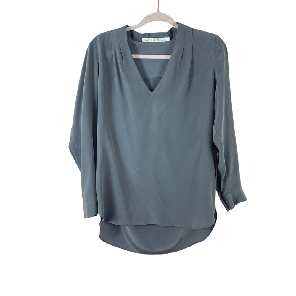MARIE OLIVER womens size XS lagenlook v neck silk long sleeve tunic blouse
